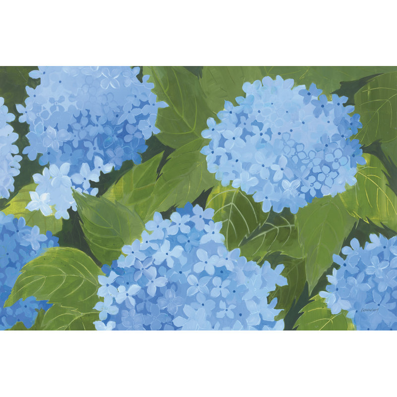 «Blue Hydrangea» par Kathrine Lovell, reproduction d'art sur toile tendue, H 12 po x l 18 po
