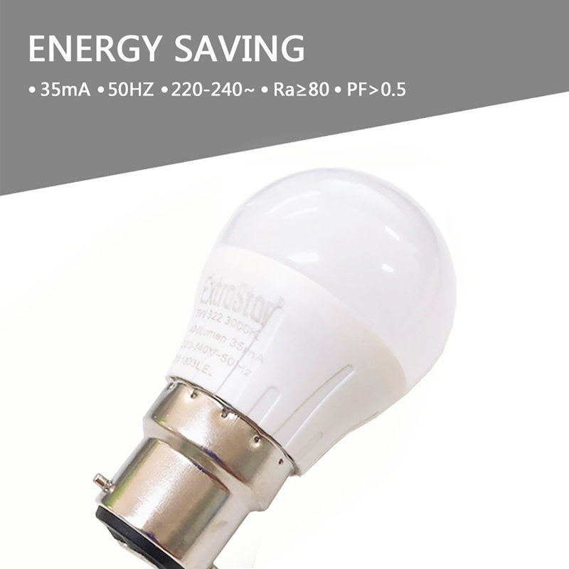 2-Pack 5W B22 LED Ball Bulb, 3000K