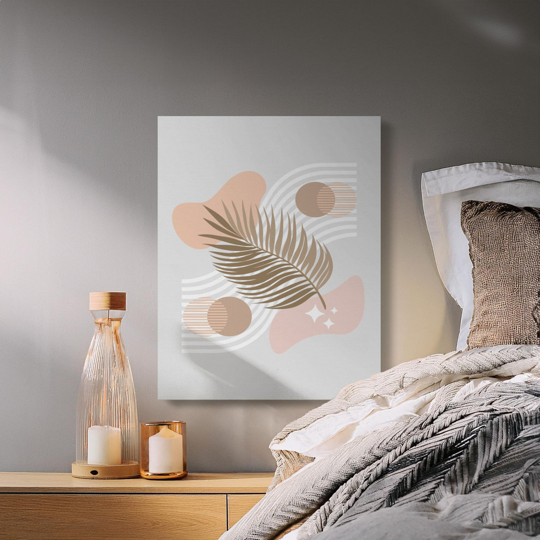 Boho Palm Leaf Canvas Wall Art, Abstract Botanical Print, Modern Gallery Wrapped Canvas, Ready to Hang Decor, Archival Quality