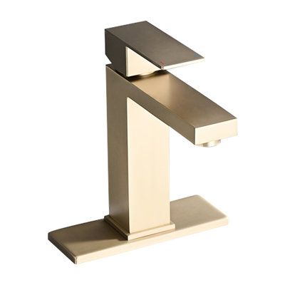 Bathroom Faucet Single Hole - Stainless Steel With And Drain Assembly Brushed Gold Finish Modern Design For Sink 1 Deck-Mounted Style