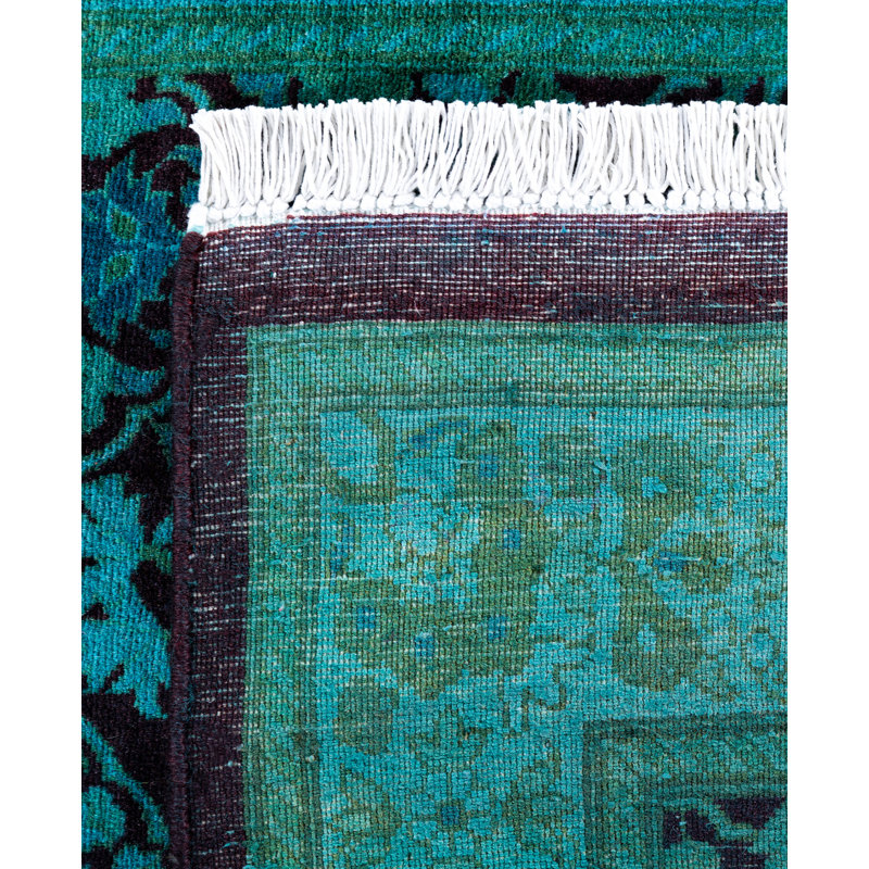 Overdyed Hand-Knotted Wool Modern-Contemporary Green Runner 2' 7" x 20' 2"