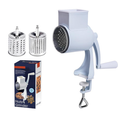 Manual Nut Chopper Grinder, Rotary Cheese Grater Hand Crank Cheese Shredder Multifunctional Dried Fruit Crusher Peanut Masher Grinding Device for All Nuts Walnut Pecan Double Sword White