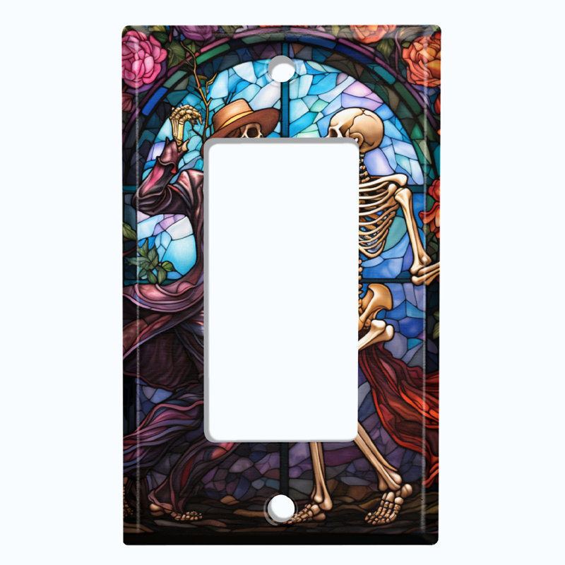 Couvercle de prise de courant en métal pour interrupteur de lumière (fleur de danse squelette d'Halloween - bascule simple)