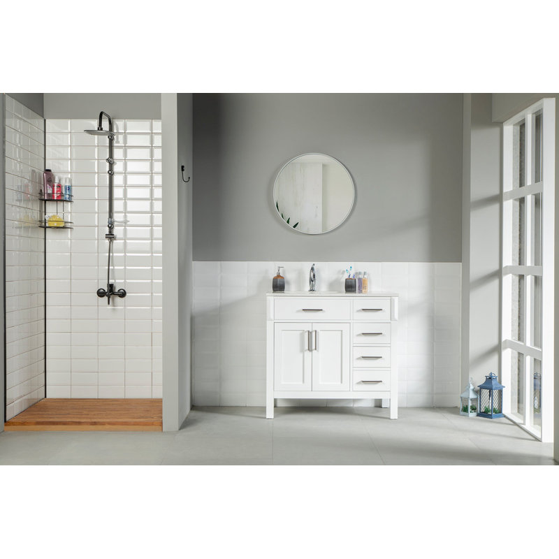 Meuble-lavabo blanc 36 "avec lavabo en porcelaine intégré Flora, Blanc / Blanc