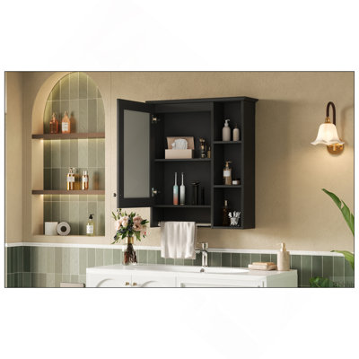 3-In-1 Bathroom Mirror Cabinet, 24-Inch Wall Mounted Medicine Cabinet With Adjustable Shelf & Tower Bar, High-Definition Mirror With Storage For Bathroom Vanity