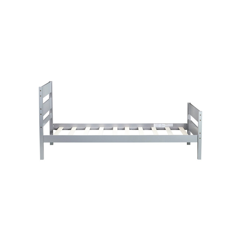 Grey Twin Bed With Headboard And , Rubber Wood Bed, Suitable For Apartments, Stable Structure Living,, Gray