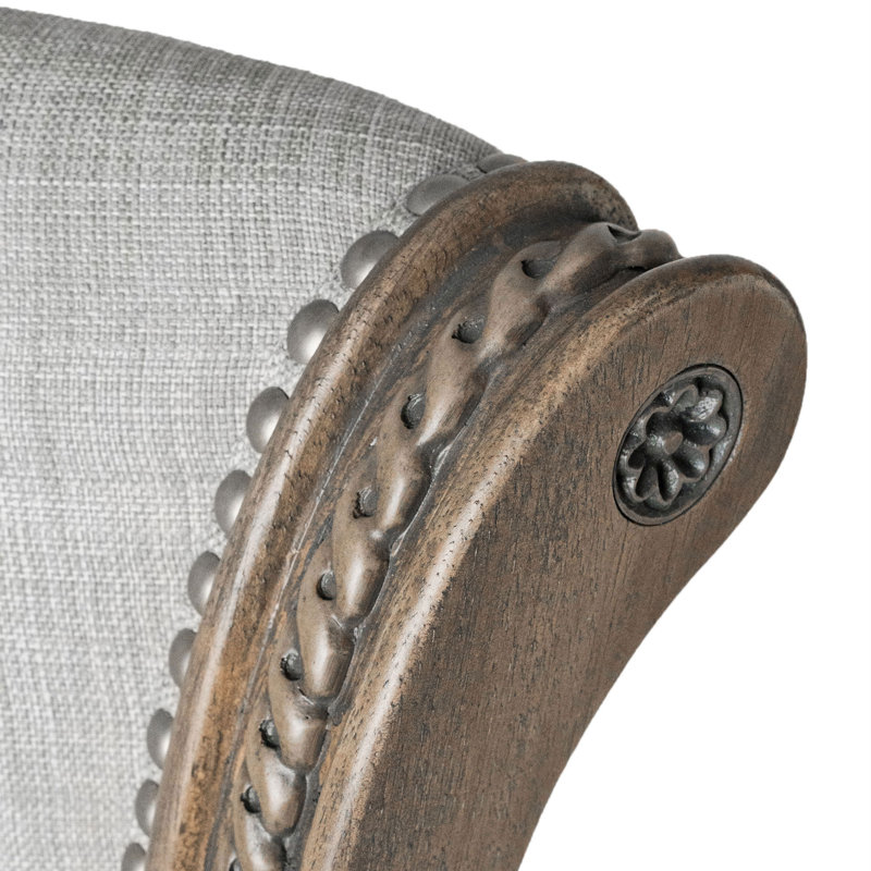 Maven Lane Gray Leather Swivel Bar Stool with Reclaimed Oak