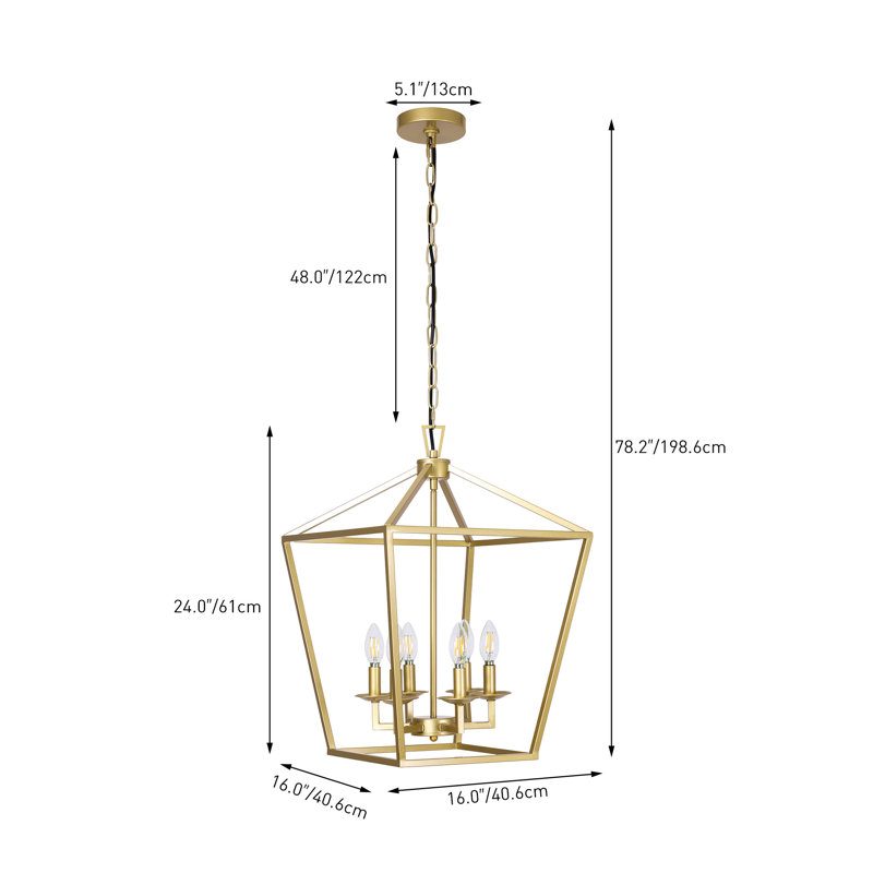 Dobson 6 - Light Durable Metal Lantern Pendant, Gold, 24" H x 10.72" W x 10.72" D
