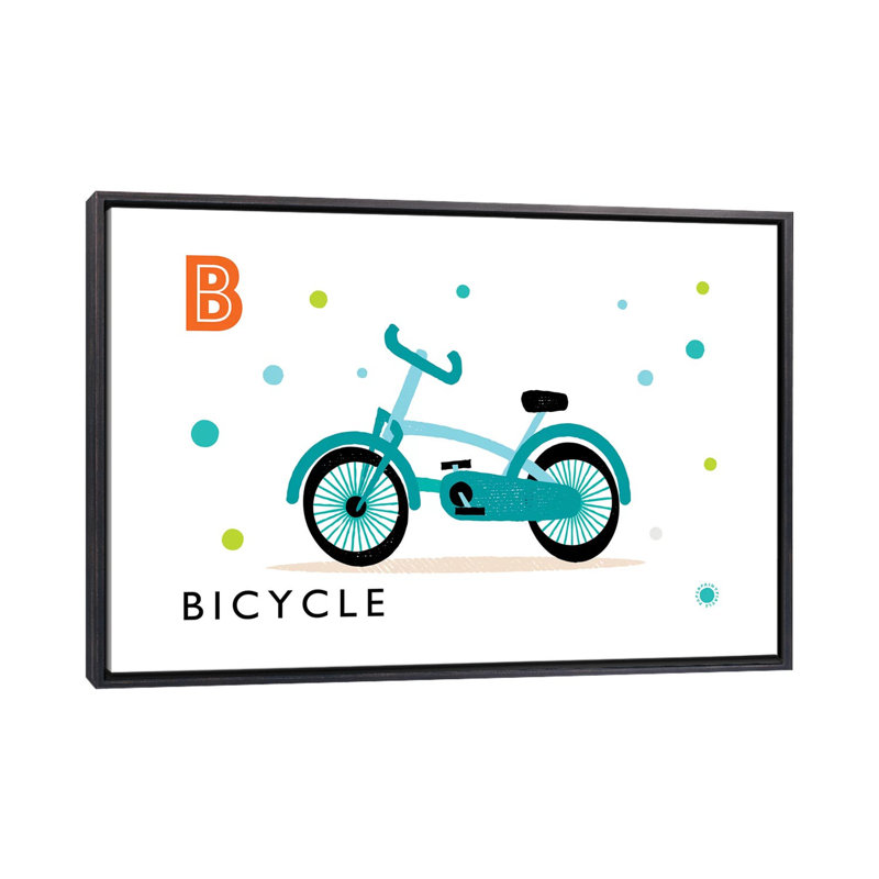 «B Is» pour vélo - impression, Toile avec cadre noir patiné, Pas de tapis, H 26 po x l 40 po x 1,5 po