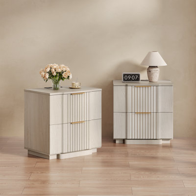 Designer Modern Minimalist Style 2-drawer Fluted Panel Nightstand With Charging Station（set Of 2）