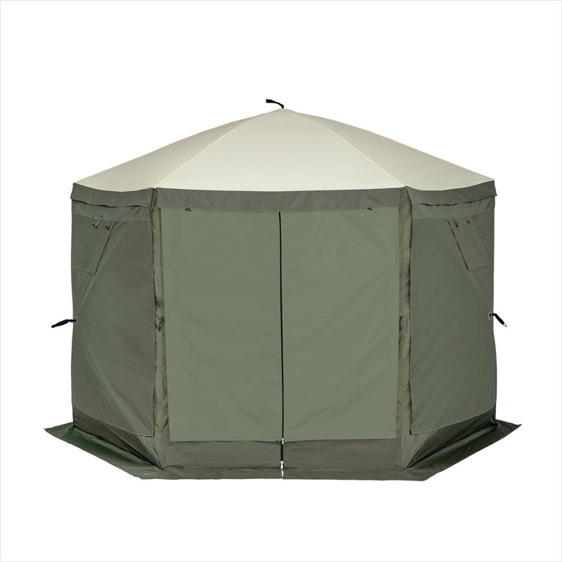 Tente pop-up pour abri de jardin, abri de soleil à auvent à 6 côtés avec 6 rideaux amovibles et fenêtres en filet, moustiquaire à fixation rapide 10 x 10 pi avec moustiquaire