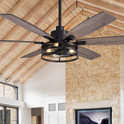 72 In. Indoor Matte Black Caged Ceiling Fan With Light Kit, Reversible Blades, And 6 Spand And Remote Included
