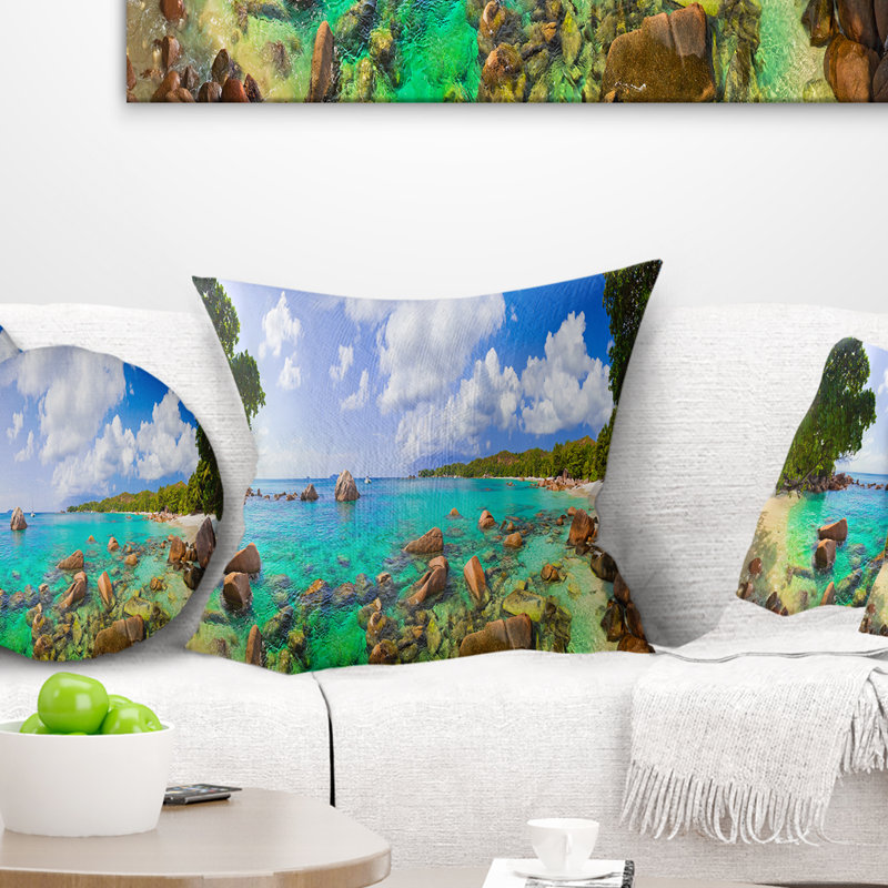 Coussin Anse Latium, photographie de paysage, Seychelles, 16 po x 1 po, Coussin décoratif