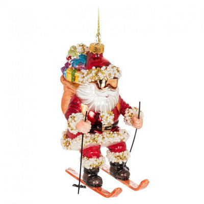 Decorated Skiing Santa Ornament