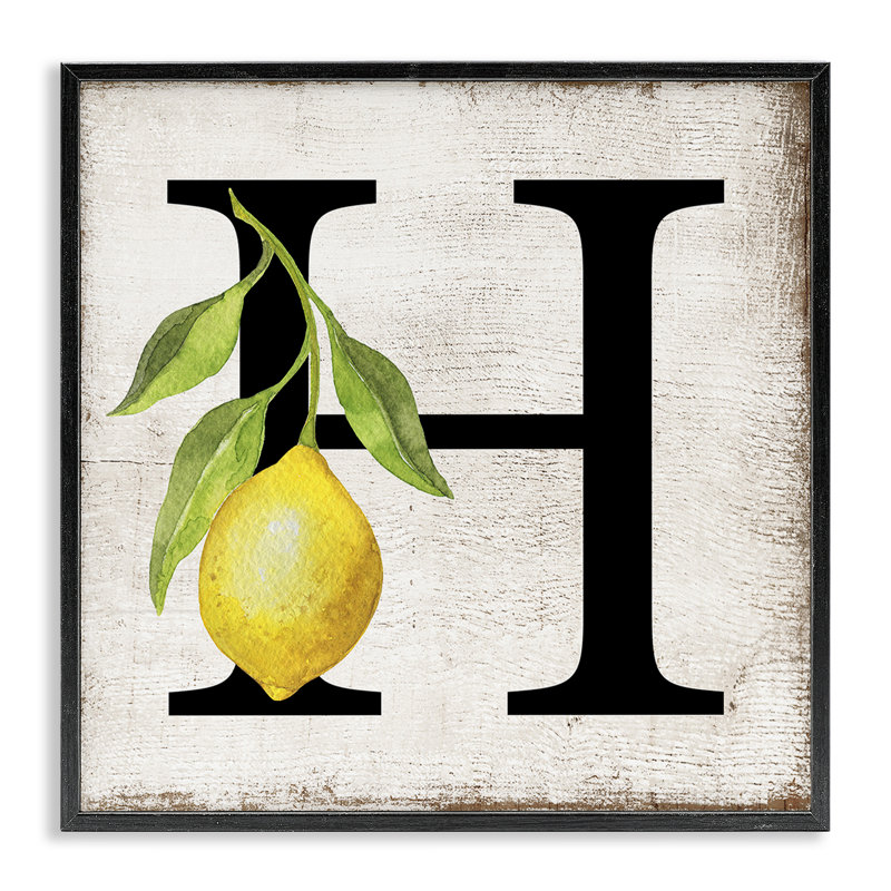 «H with Lemon», estampe numérique par Creatif Belle, H 17 po x l 17 po, Giclée encadrée noir minuit