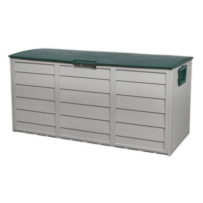 Symple Stuff Shelba 112cm W 60L Water Resistant Plastic Lockable Deck Box with Wheels in Green/Grey