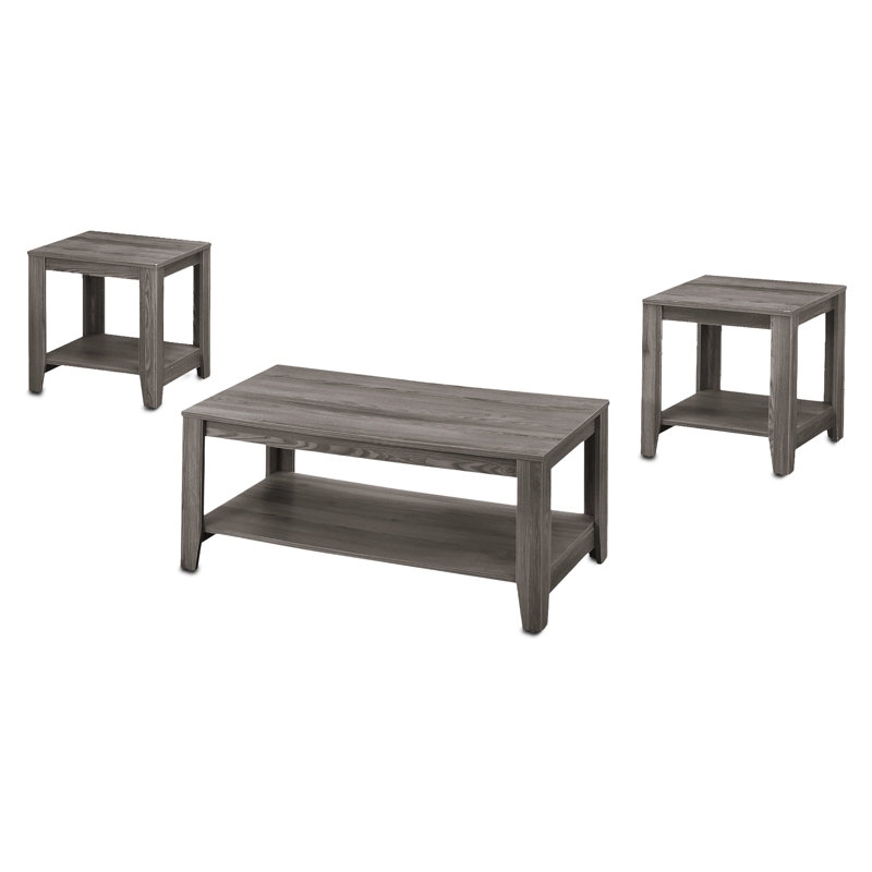 3 pièces pour la décoration de salon - table basse transitionnelle grise, tables de bout et d'appoint avec amplement d'espace de rangement