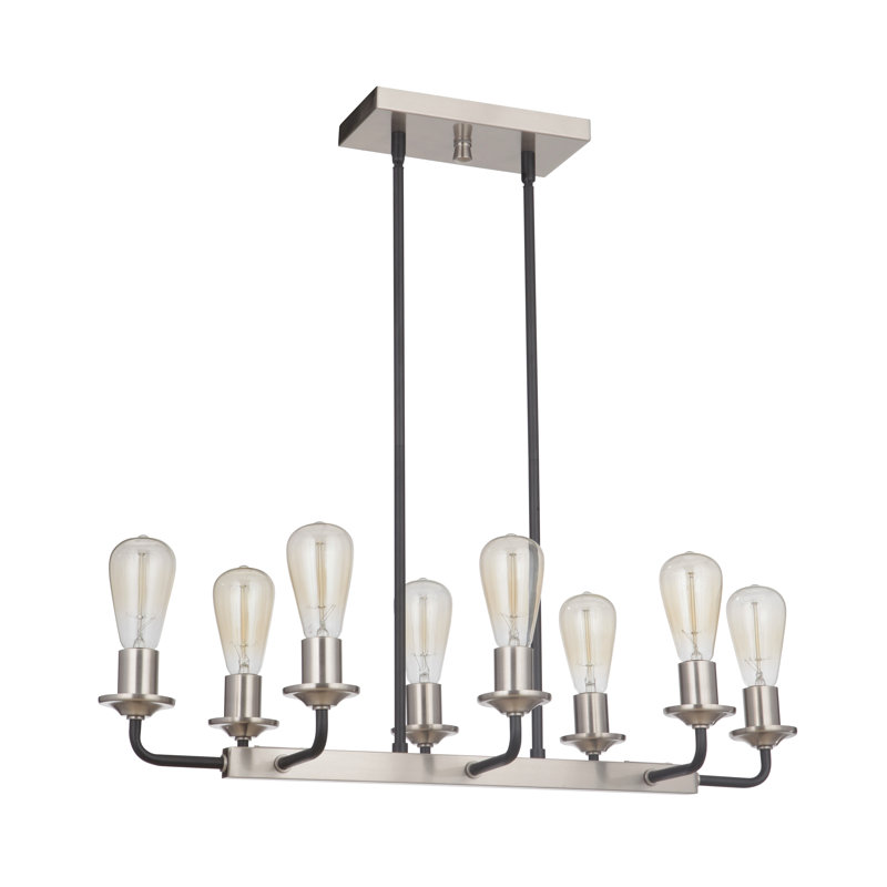 Luminaire suspendu linéaire pour îlot de cuisine 8 lumières barnfield, Noir plat / nickel poli brossé