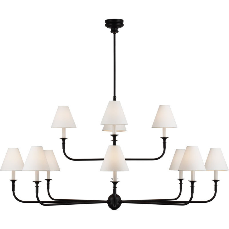 Thomas O'Brien Piaf Grande Two-Tier Chandelier, Aged Iron/Ebonized Oak