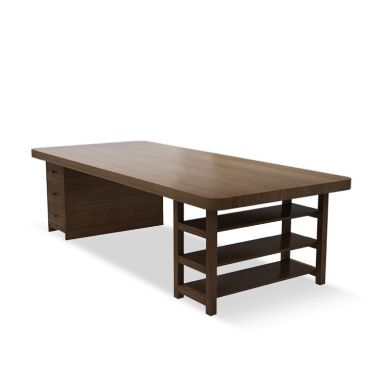 Brown Rectangular Solid Wood Executive Desk, 29.53" H x 70.87" W x 31.5" D
