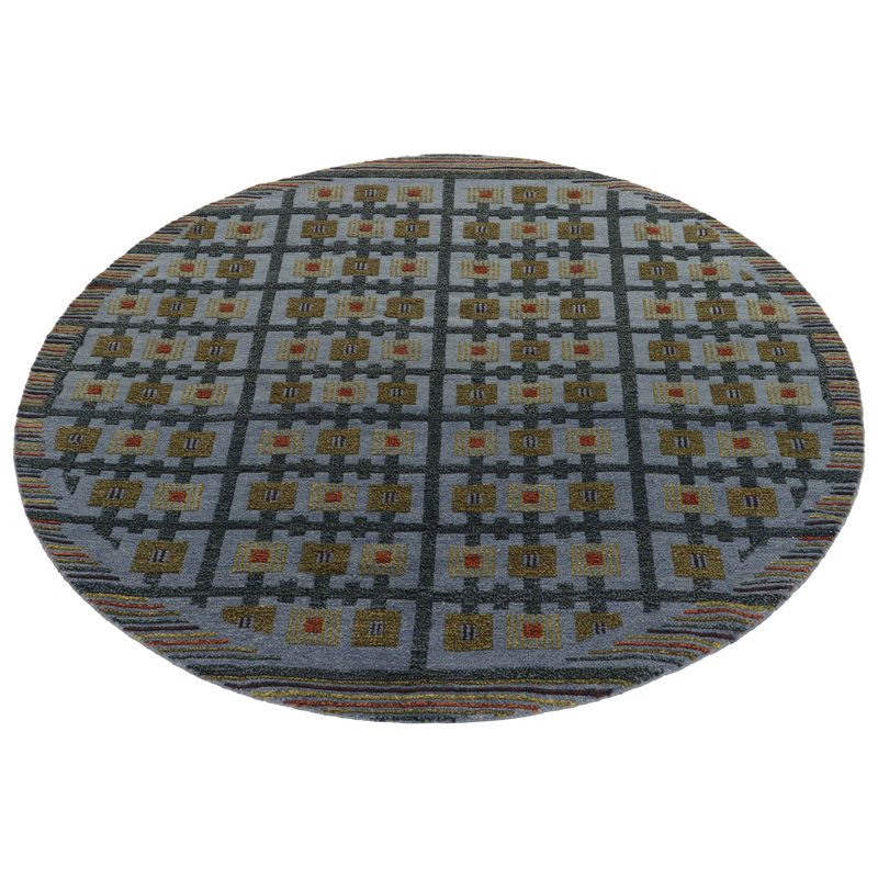 Scandinavian Hand Knotted Wool Geometric Area Rug in Blue, Green, Red, Yellow, Rectangle 10' x 14'