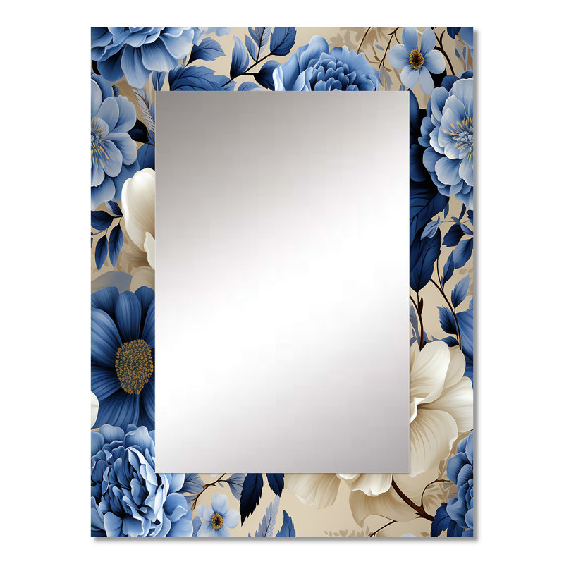 Cobalt Blue Neo Victorian Roses Victorian Pattern - Floral Mirror Wall Decor, 32" x 24"