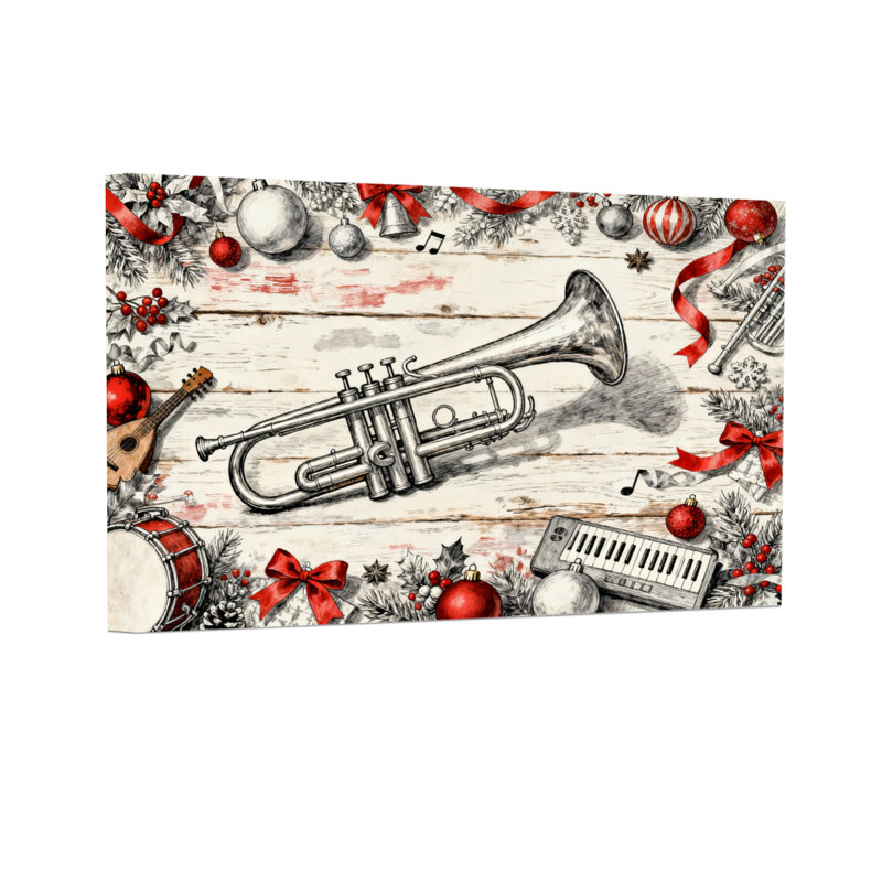 Instruments de musique et décorations de Noël, H 12 po x l 18 po