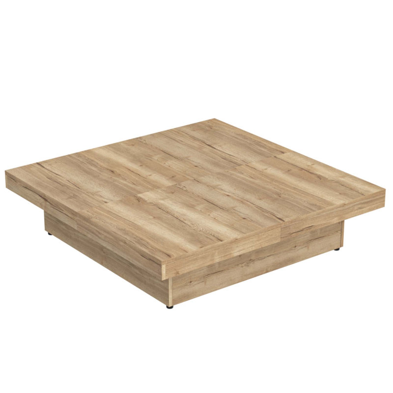 Table basse carrée en placage avec plateau coulissant et rangement, Naturel