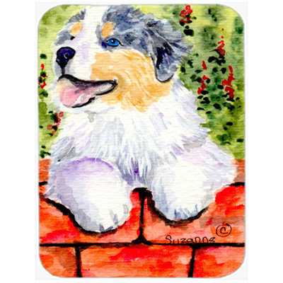 Australian Shepherd on Bricks Glass Cutting Board