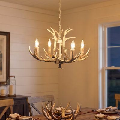 4-Light Rustic Faux Antler Resin Chandelier with Adjustable Chain