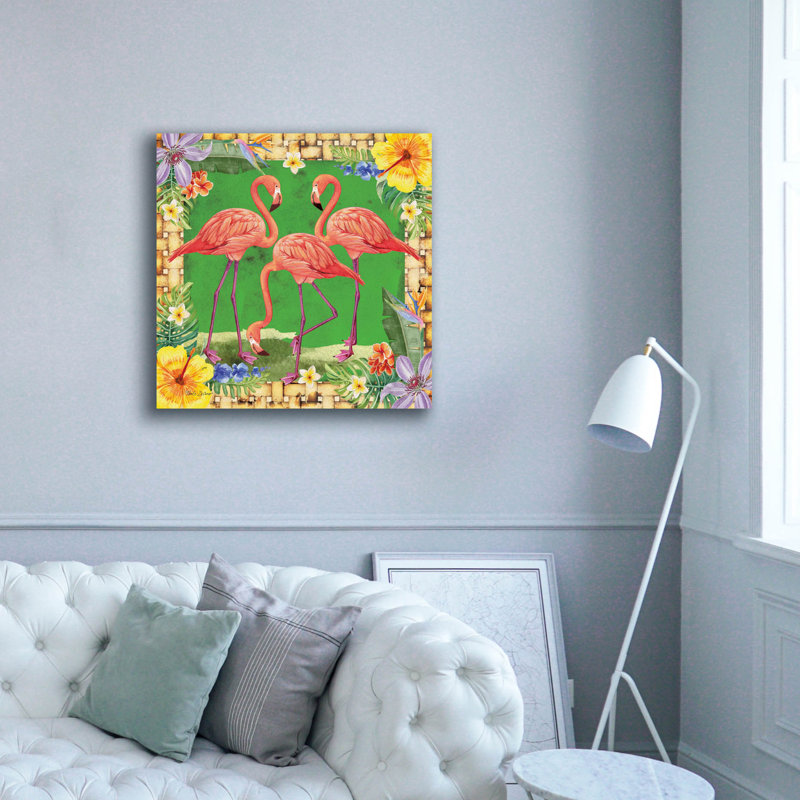 «Tropical Flamingo Trio» par Nicole DeCamp, art mural sur toile, 37 po x 37 po