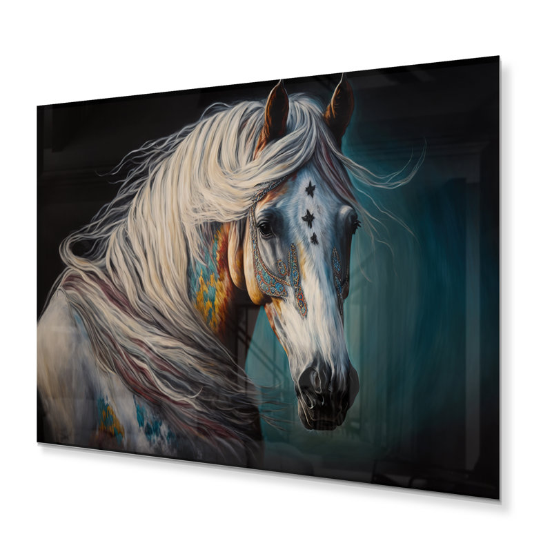 Cheval indien avec crinière colorée III - décoration murale moderne en métal, H 12 po x l 20 po