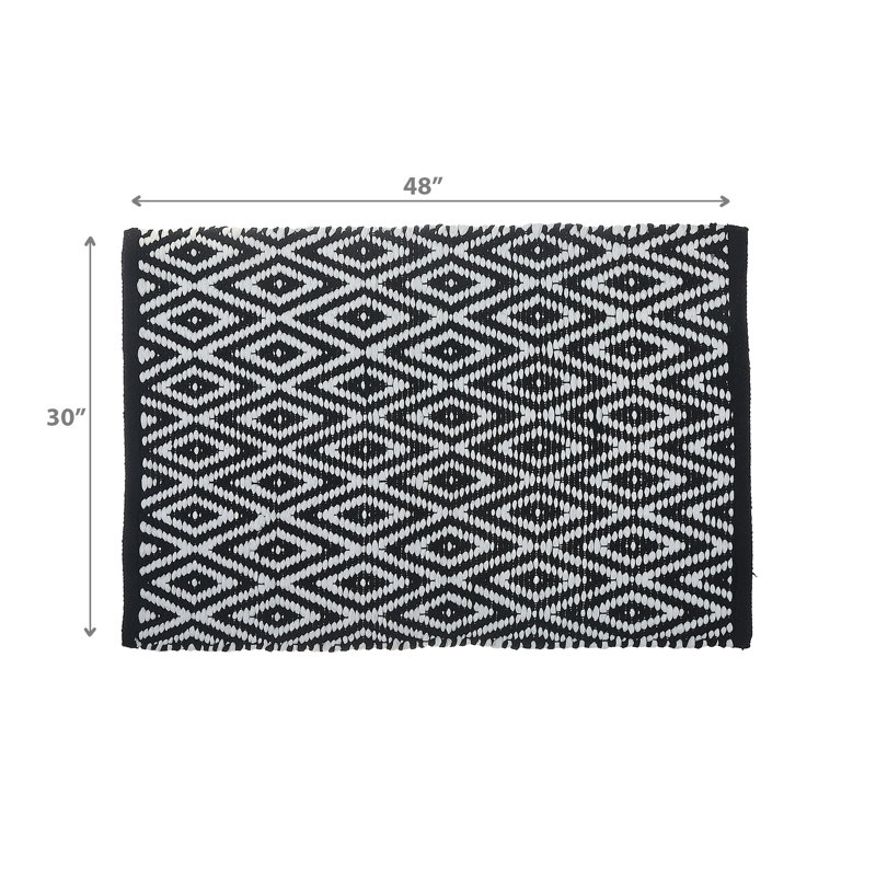 Tapis diamant tissé à la main, L 30 po x L 48 po, Noir, noir, noir, noir