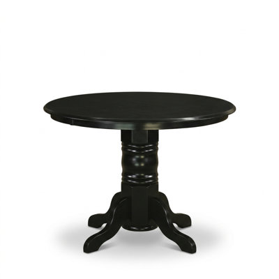 Table de salle à manger ronde en bois massif noir 5 pièces avec base piédestal et 4 chaises extensibles