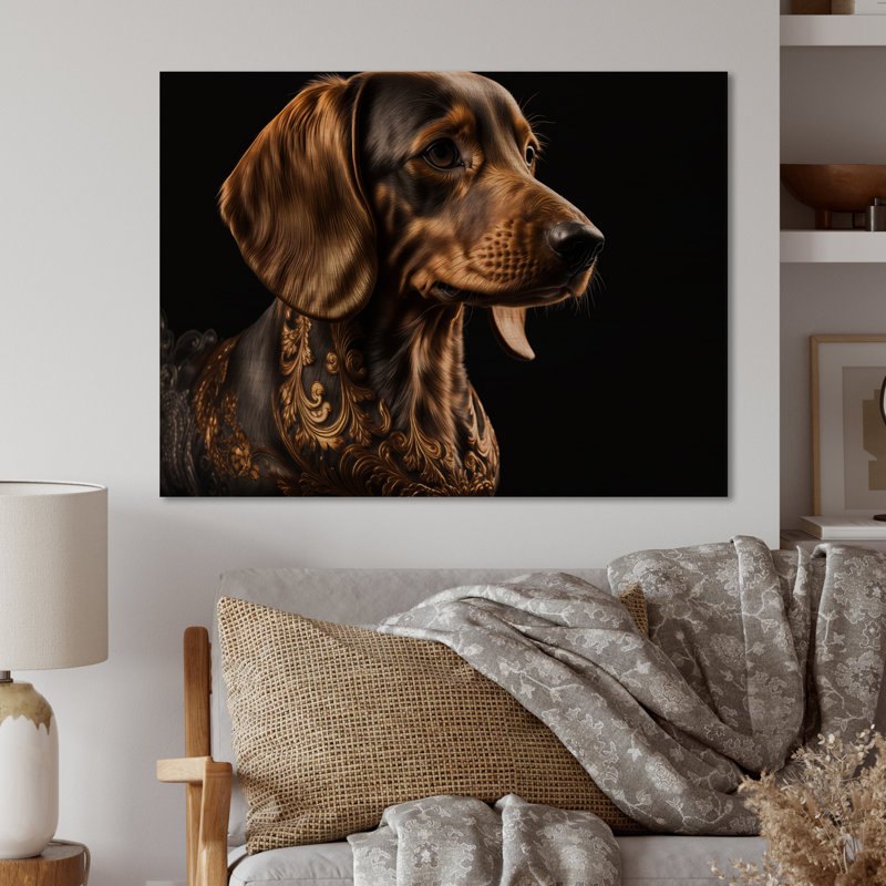 Portrait d'un teckel glam noir IV - impression sur bois sans cadre, H 12 po x l 20 po x P 1 po