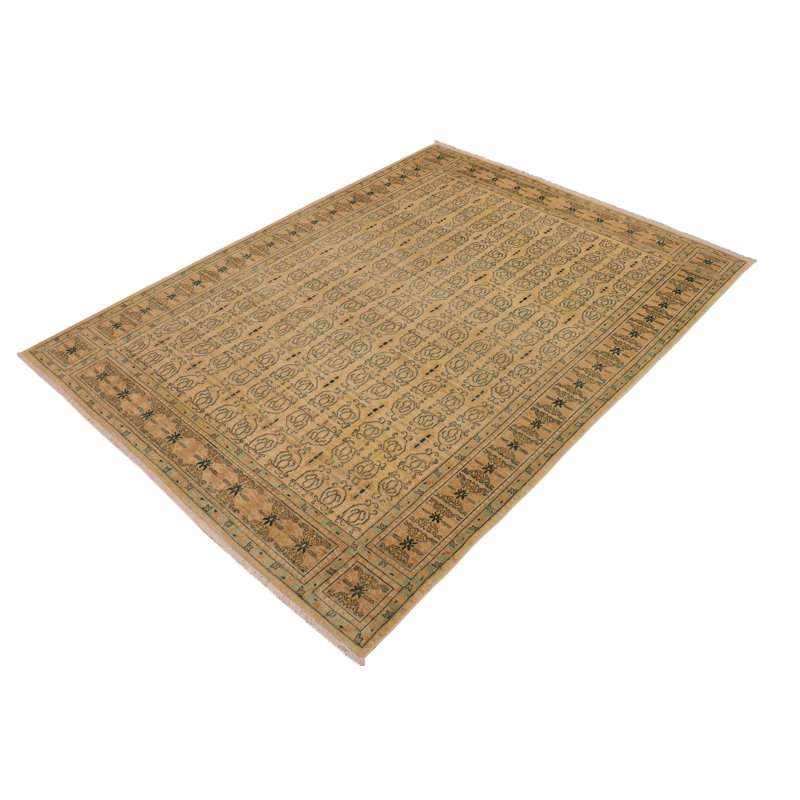 Tapis brun clair oriental en laine noué à la main 9 pi 1 po x 12 pi 5 po Oriental