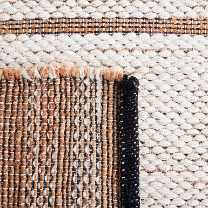 Lacourtney Natural Fiber Hand Woven Jute/Wool/Cotton Geometric Rug in Natural/Ivory, Round 6'