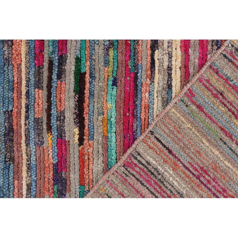 Rug & Kilim’S Moroccan Rug In Pink With Vibrant Polychromatic Stripes, Rectangle 4' x 6'
