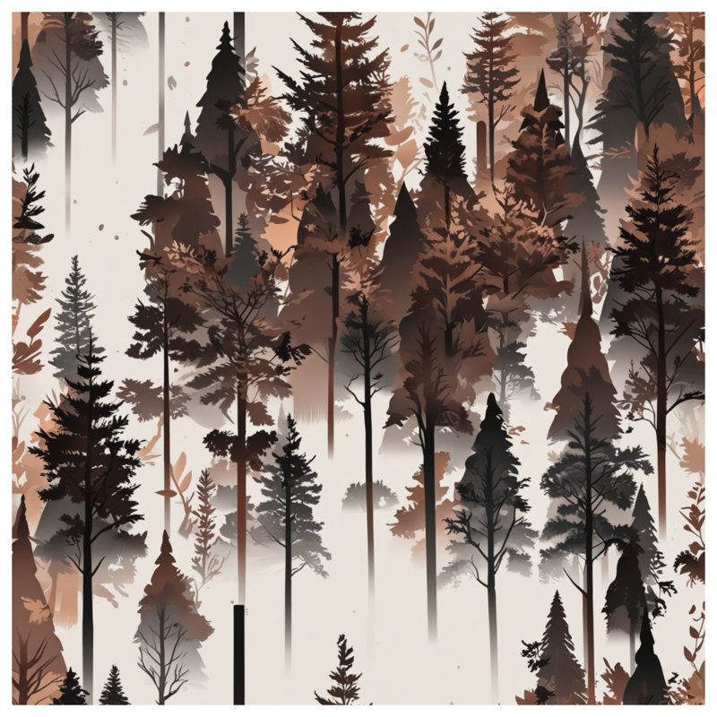 Tapisserie murale silhouette de forêt brumeuse - décoration murale arbres, 50 po H x 60 po L avec 4 œillets