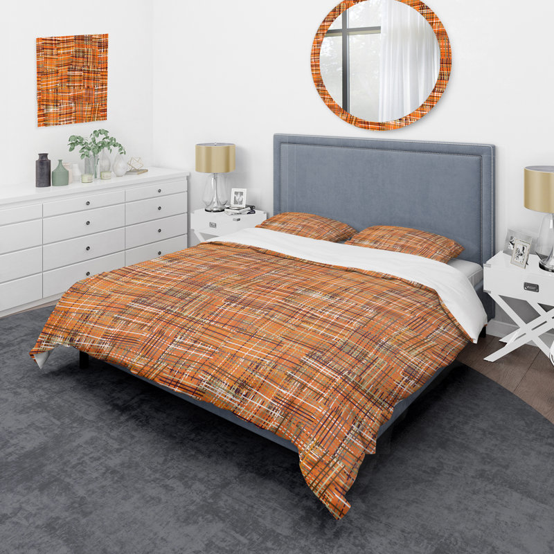 Ensemble de housse de couette 3 pièces en microfibre brun / orange, Housse de couette pour grand lit et 2 taies décor