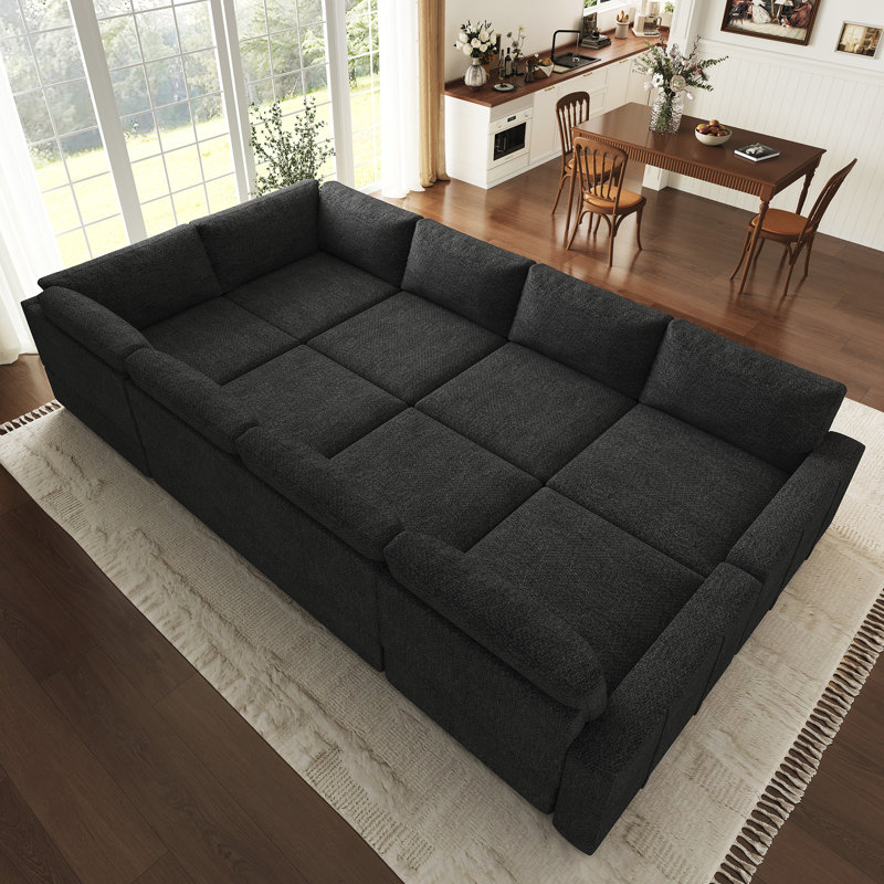 Canapé modulaire en U Seybert, H 36 po x l 110,2 po x P 83,4 po, Chenille grise foncée
