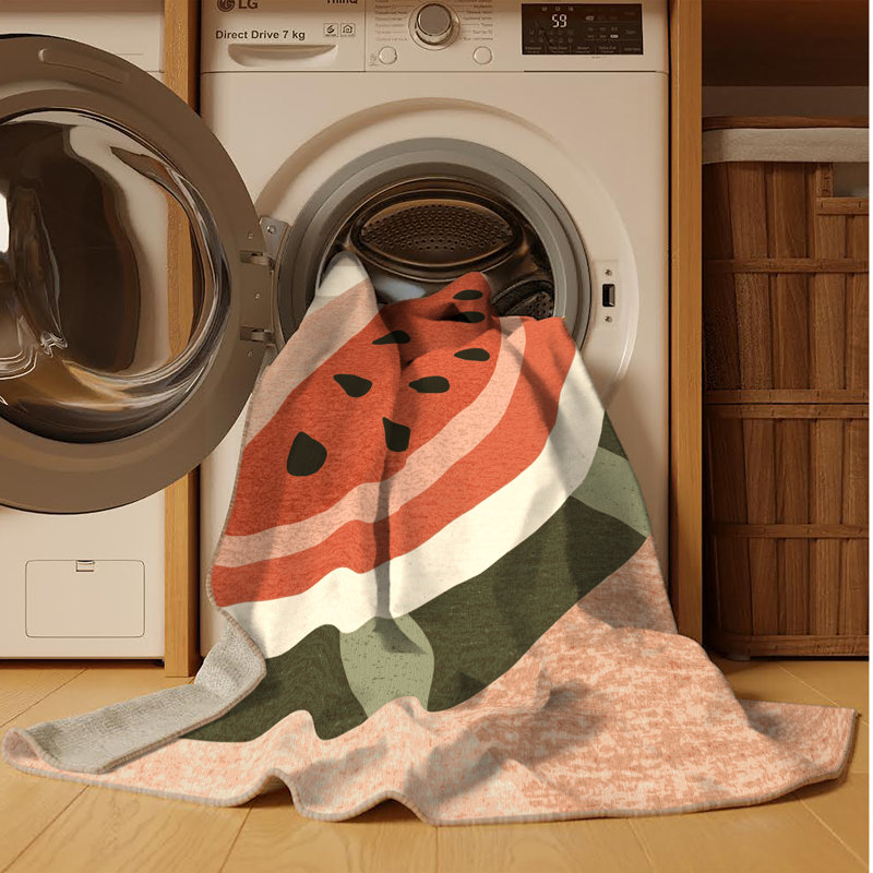 Tapis moderne rayé beige lavable à la machine Olveston Watermelon, 5 x 8