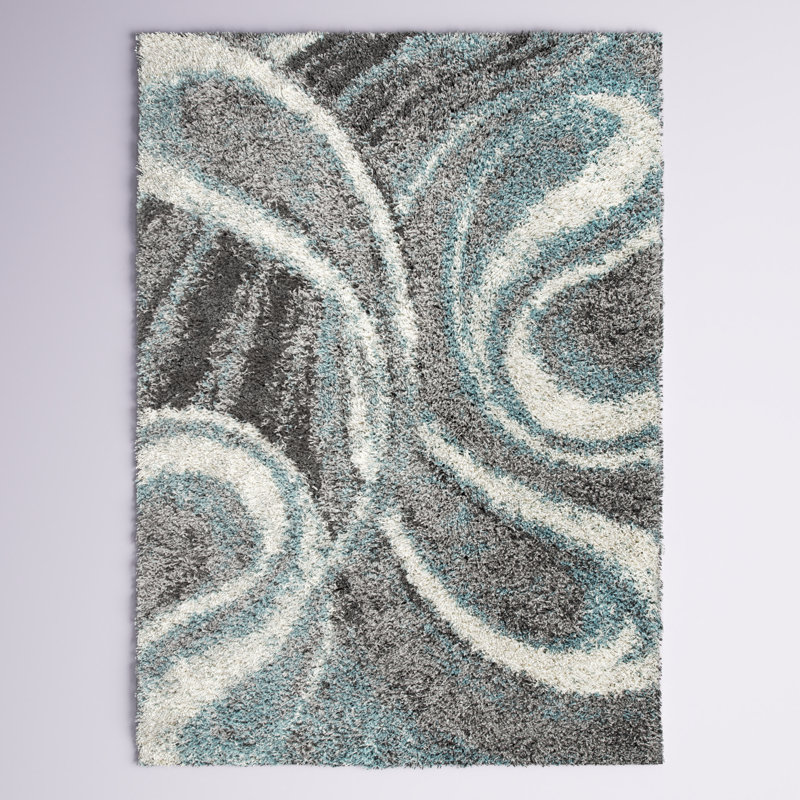 Farmerville Abstract Blue/Gray/Ivory Shag Area Rug, Rectangle 7'10" x 10'