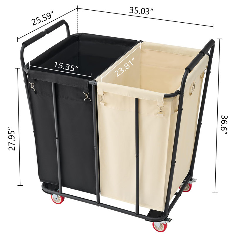 Large Rolling Laundry Hamper with Wheels, Black/Beige