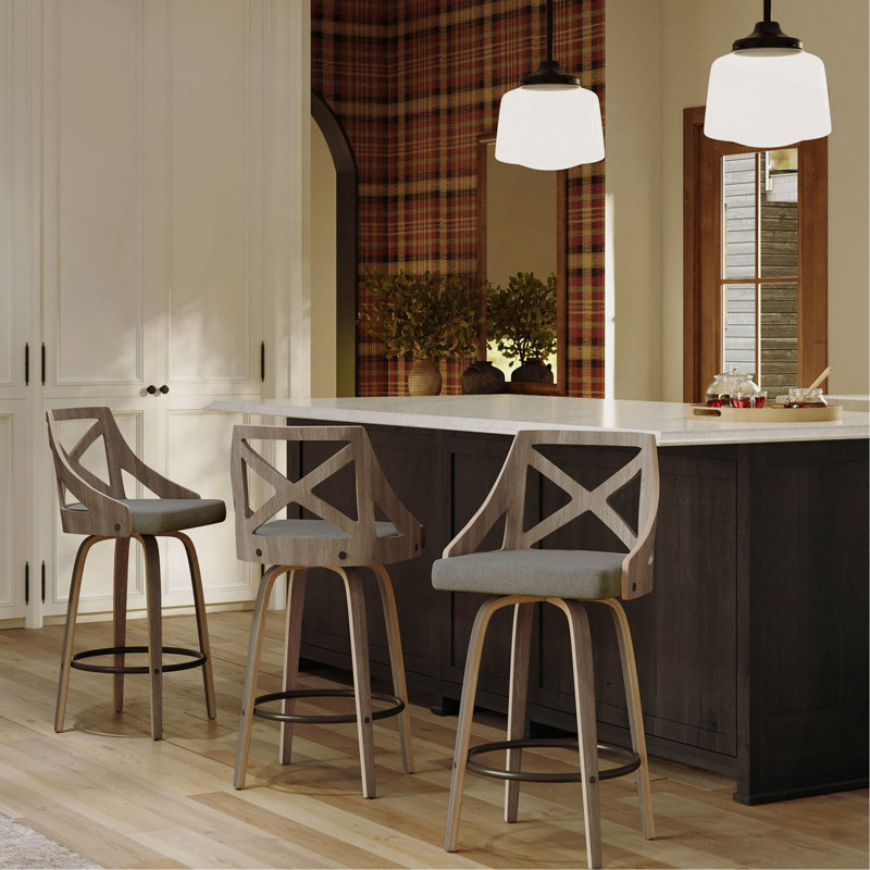 Tabouret de bar à hauteur fixe en bois et tissu - Ensemble de 2