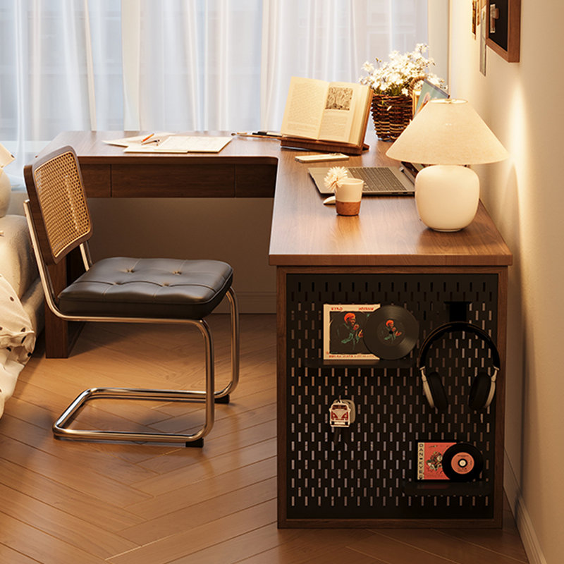 Bureau d'écriture en L en bois massif avec 3 tiroirs, H 29,53 po x l 62,99 po x P 47,24 po, Retour à gauche