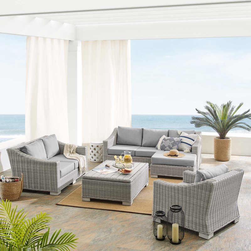 Ensemble de mobilier d'extérieur en rotin 5 pièces Conway Sunbrella, gris
