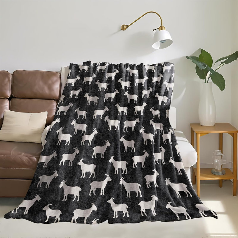 Jeté silhouette de chèvre, cadeaux pour adultes, couvertures de flanelle à thème de chèvre noir et blanc pour voyage, canapé de camping, décoration de salon, doux et chaud pour femmes, hommes, adultes, 60 x 50 po