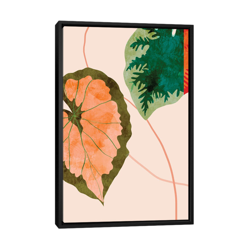 «Tropical Leaves I» par Ana Rut Bré - impression d'art graphique, Pas de tapis, Toile avec cadre noir