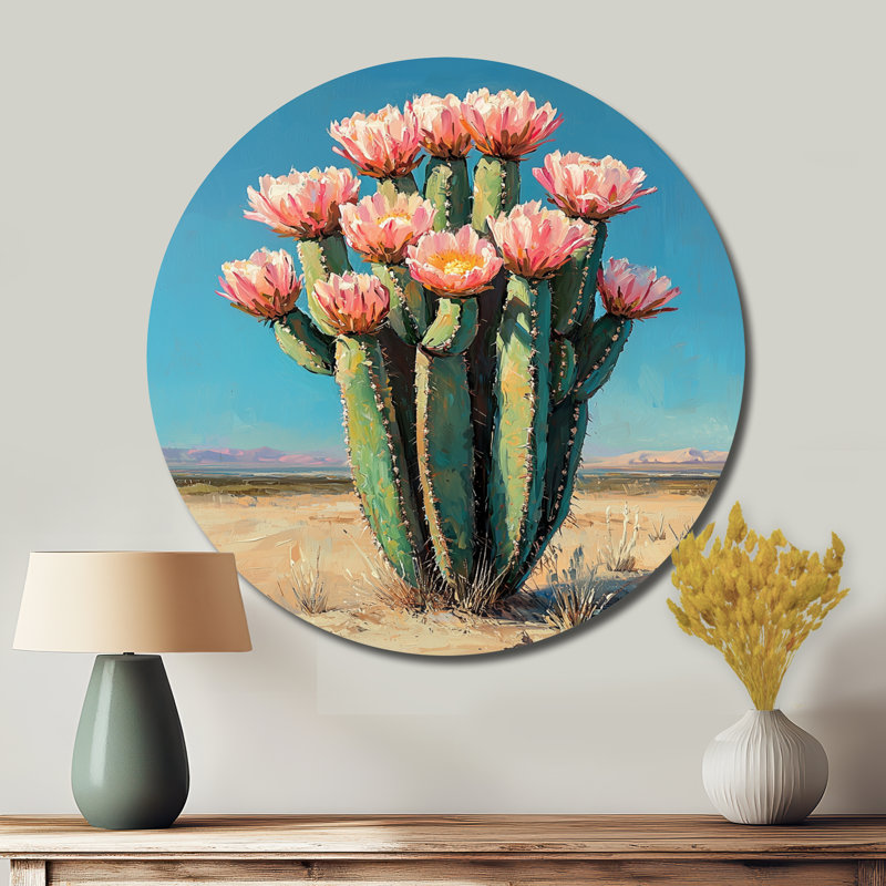 «Pastel Cactus Bloom In The Desert II», reproduction d'art en métal rose traditionnel, H 36 po x l 36 po